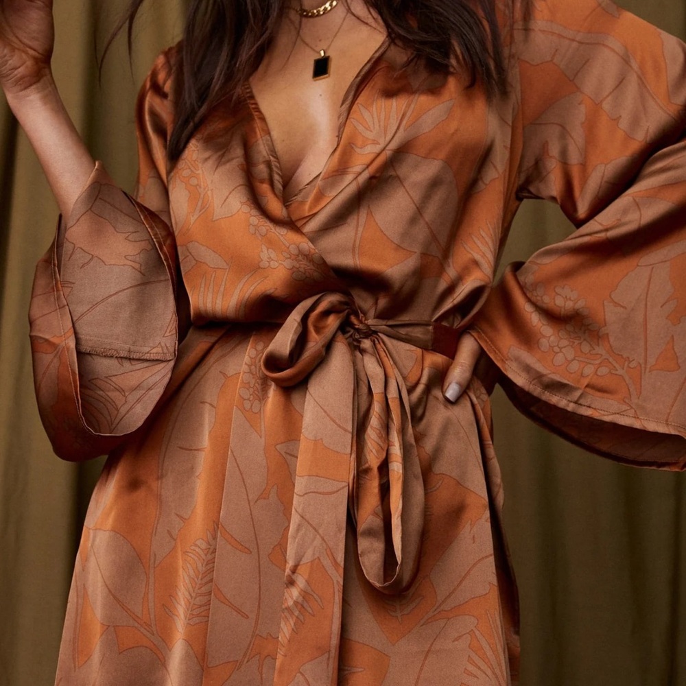 12th Tribe Brown Satin Robe Dress